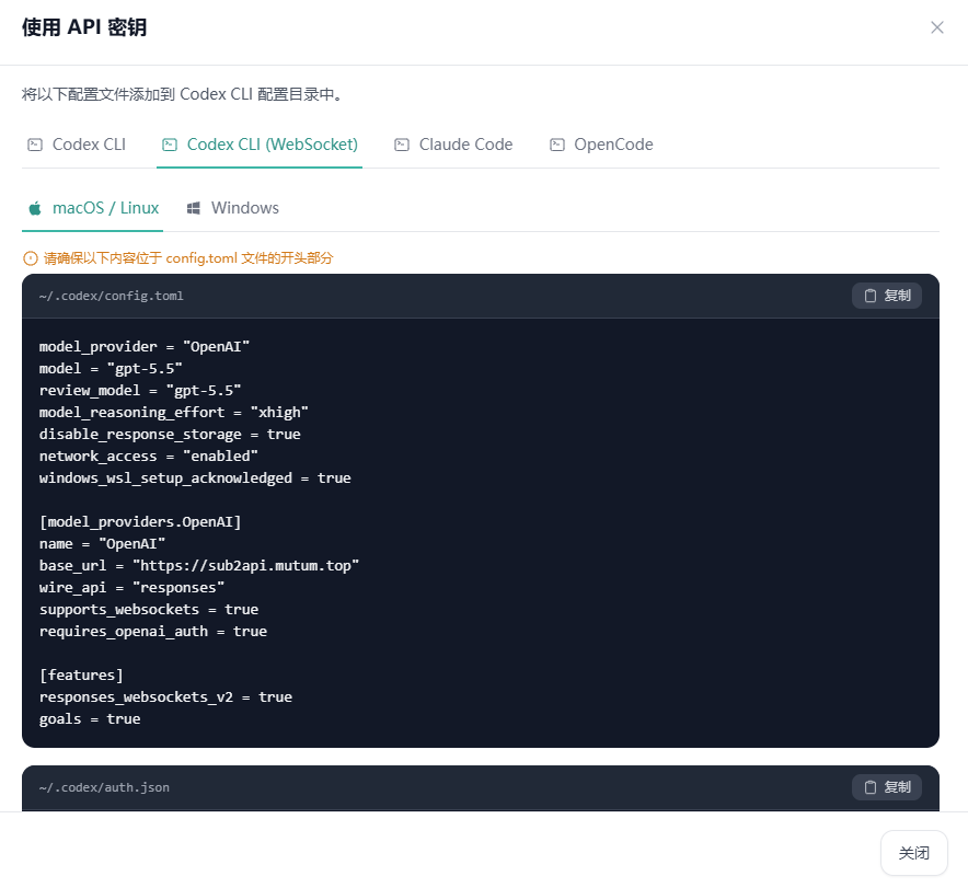 复制 Codex CLI 配置
